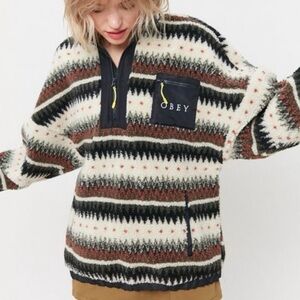Obey Chiller Half Zip Sherpa Fleece Pullover Southwest Aztec Sweater